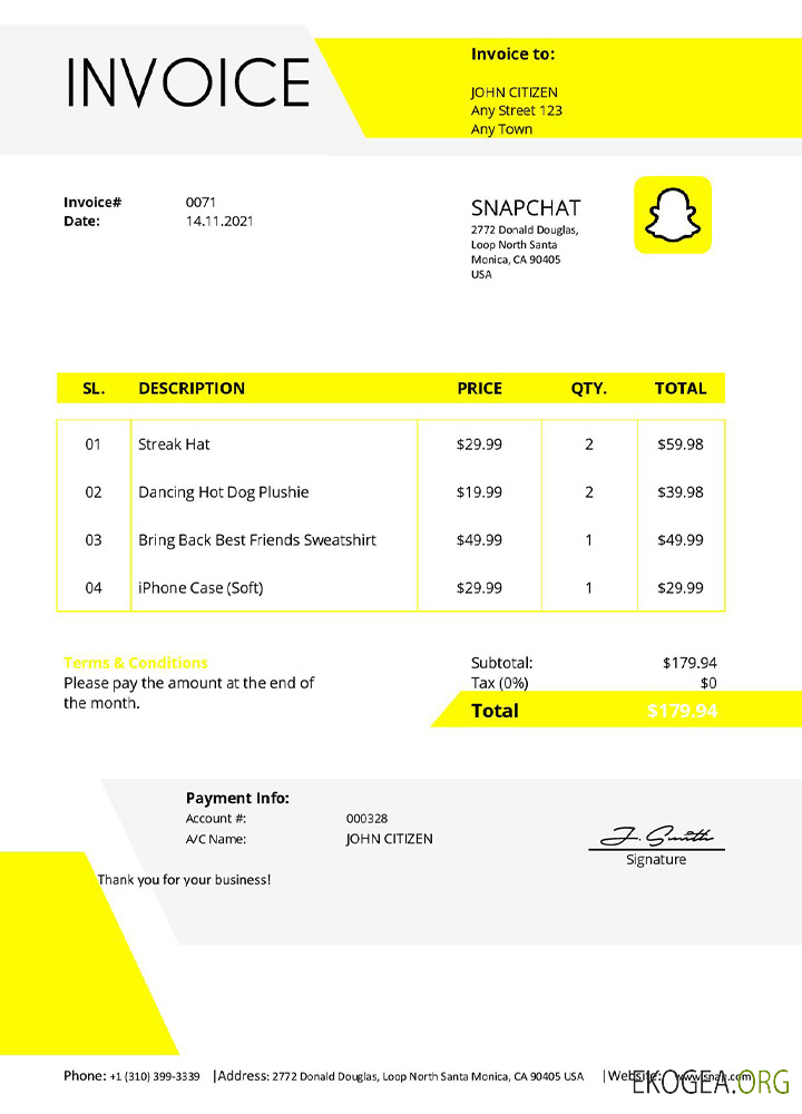 Facture Snapchat aux États , Unis